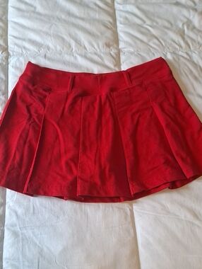 Bright Red Pleated Mini Skirt - Unbranded